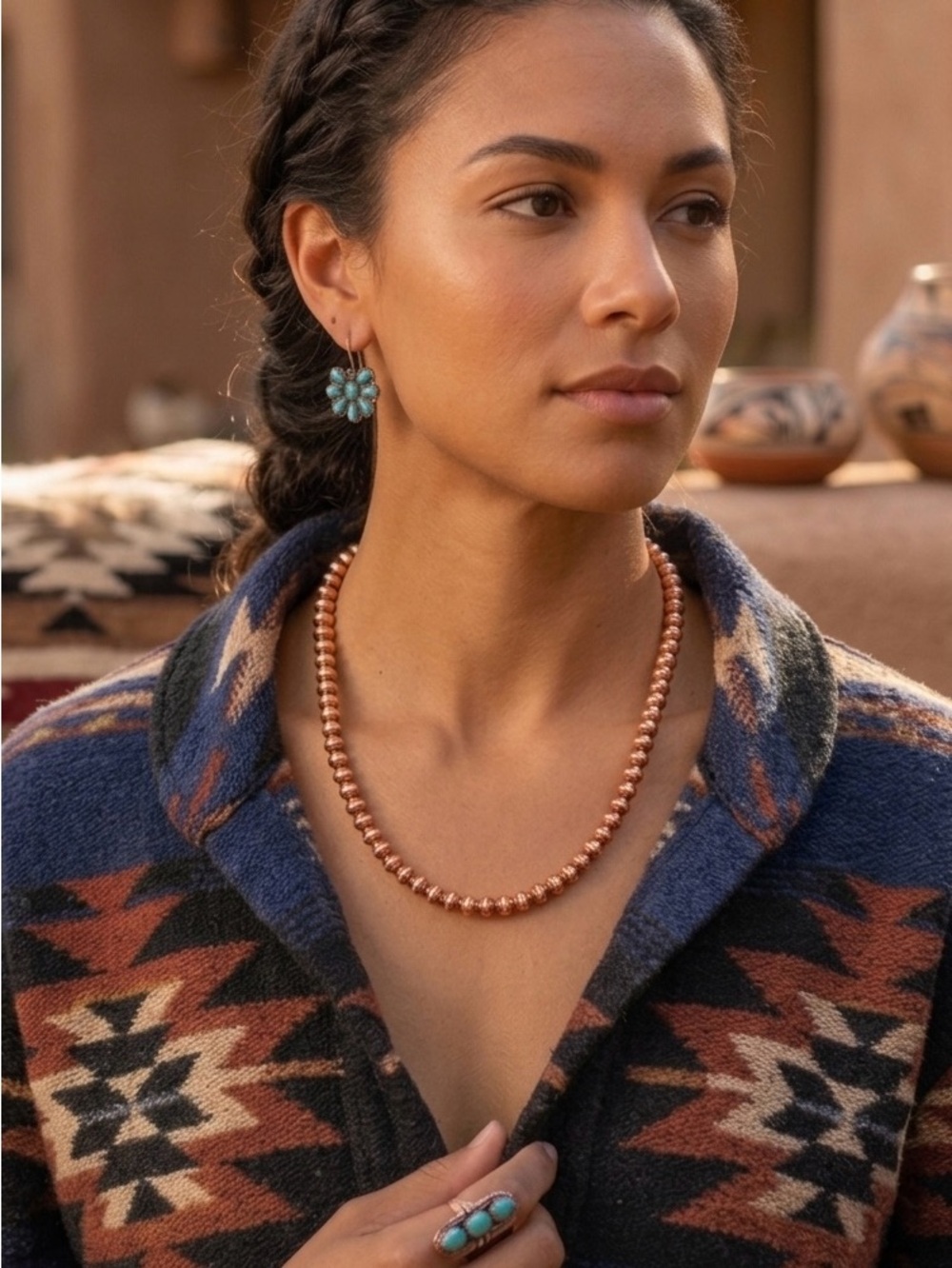Native Style Saucer Bead Navajo Pearl Inspired Solid Copper Beaded Necklace